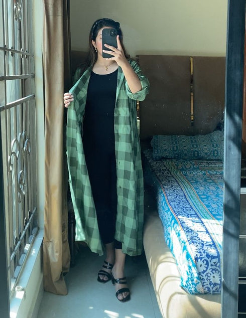 Green Korean Check Dress